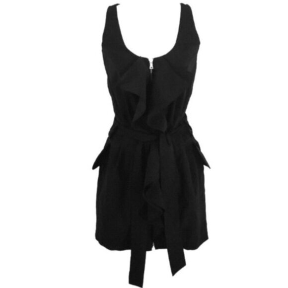 Cynthia Steffe Wool Ruffle Zip Front Shift Dress Office Career | Black | SZ 8 - Picture 1 of 13